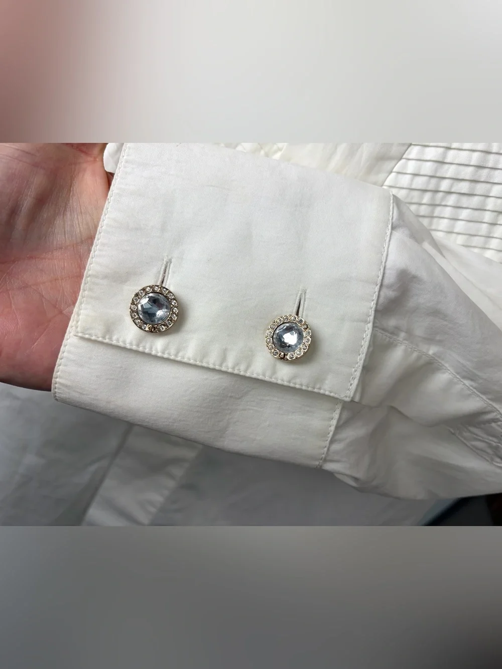 CHANEL VTG 08 Tux Shirt, crystal CC buttons, white, FR46, (fits like M),EUC